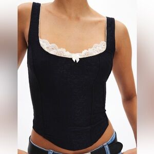 Urban Outfitters Black Ecote Nora Jacquard Western Corset Top
